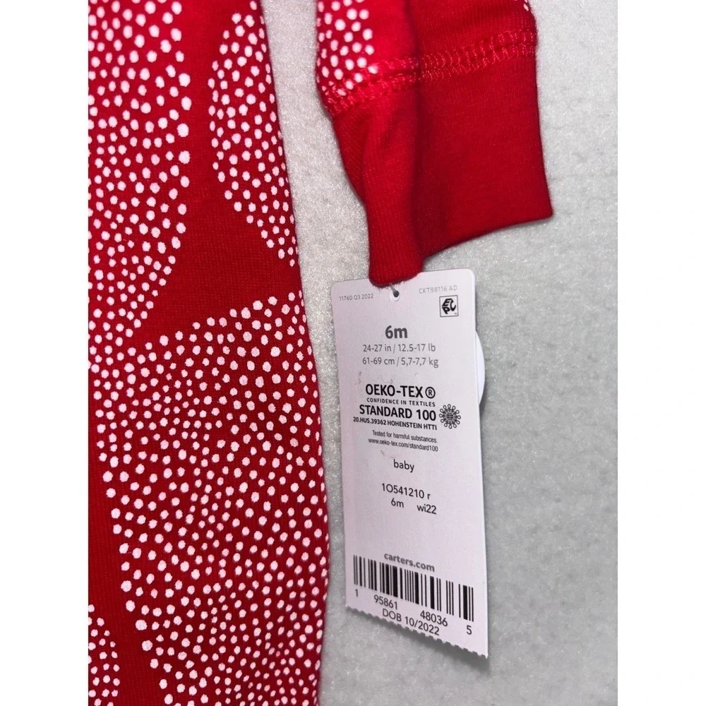 CARTERS Baby Red Heart Pajama Valentine Sleeper Footed 2-Way Zipper 6 Months NEW